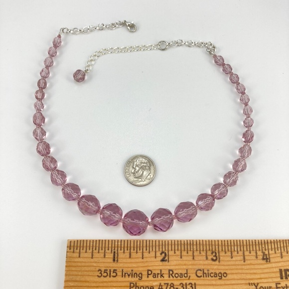 Vintage Purple Crystal Choker Necklace, Round Lavender Crystals, 15" + 2". - Picture 5 of 12